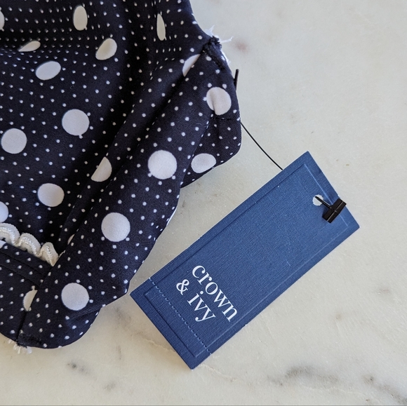 NWT Crown & Ivy Retro Navy Blue Polka Dot Bikini Top - Picture 2 of 7